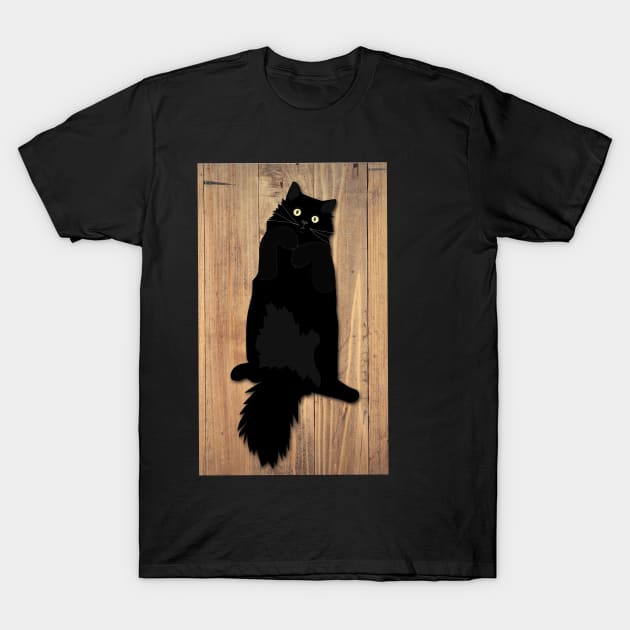 Black Cat Sprawl T-Shirt by Rowanthorn